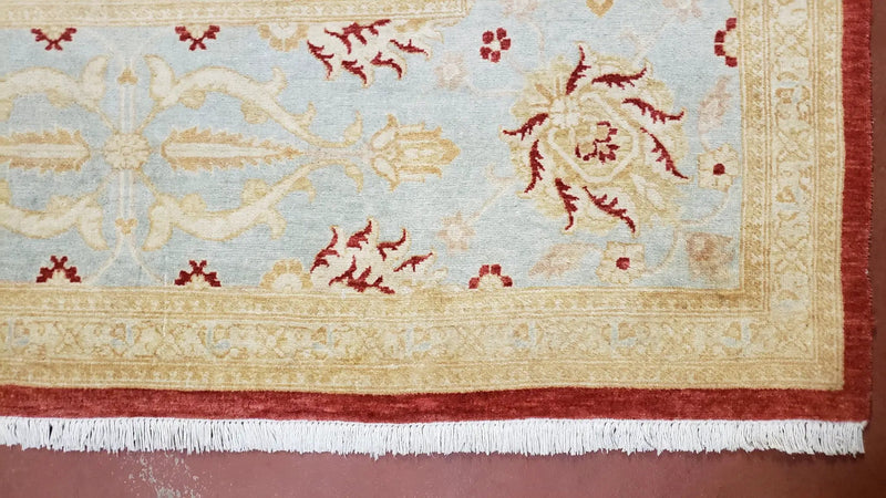 9x12 Peshawar Rug Pakistani Oriental Carpet Sky Blue and Red Wool Vintage Master Bedroom Rug Hand-Knotted Living Room Rug Dining Room Rug by Jewel Rugs