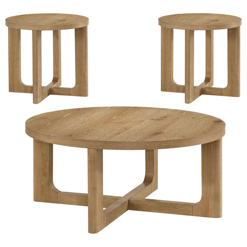 Kessler 3-piece Round Sculptural Wood Coffee Table Set Light Oak by Unique Piece Furniture