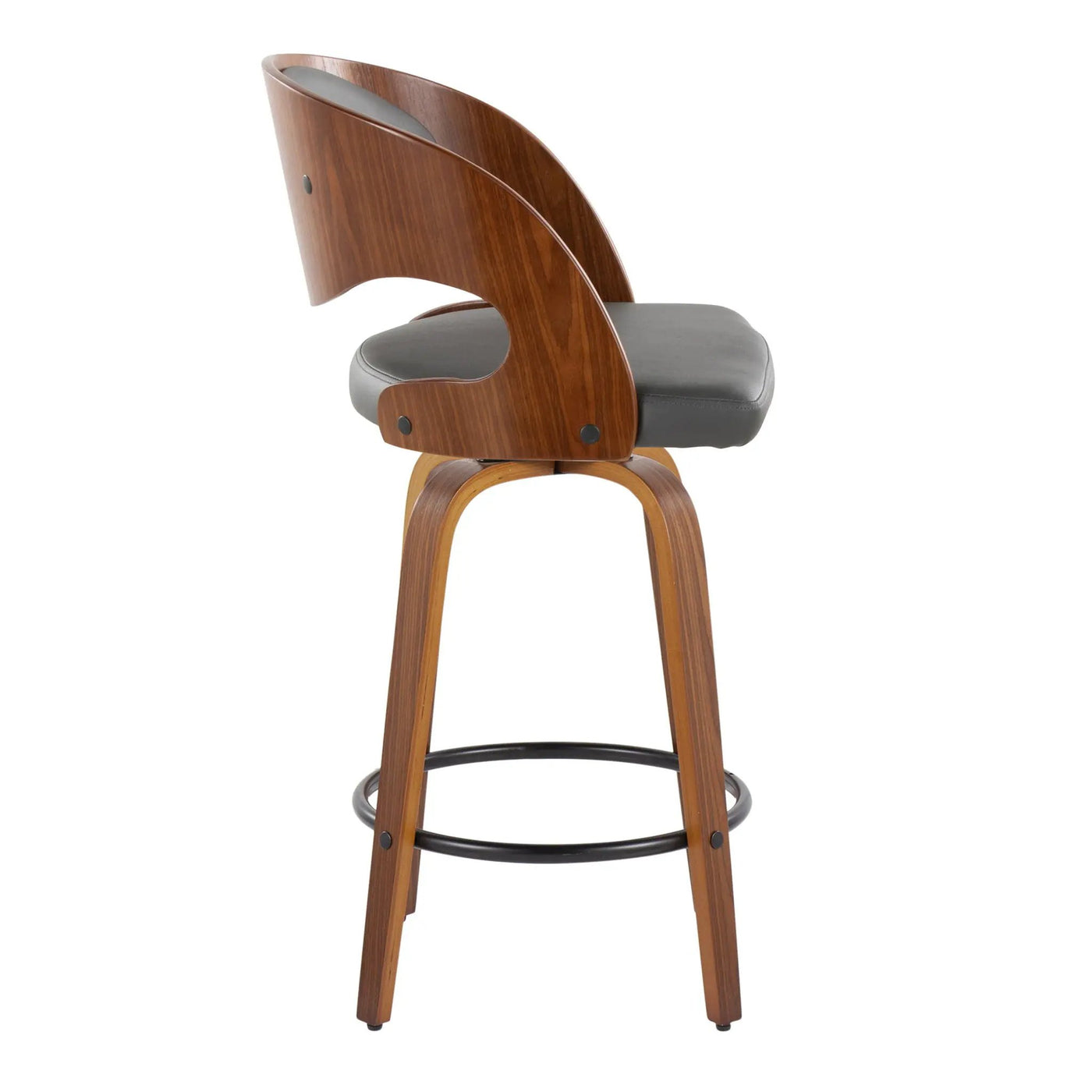 Pino - Mid Century Modern Fixed Height Barstool With Swivel With Round Footrest (Set of 2) by HouseOfZazla