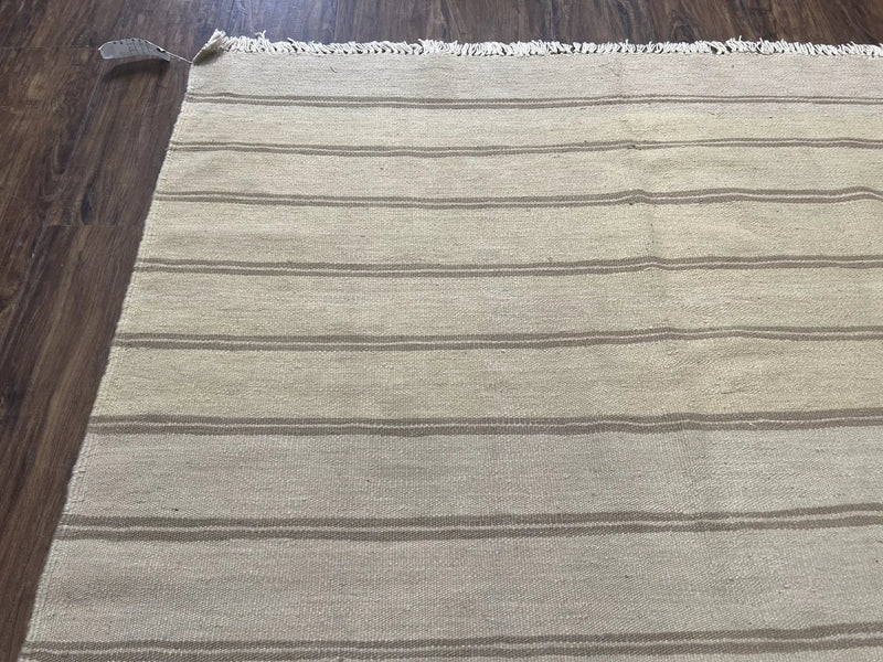 New Turkish Kilim Rug 5x8 Flatweave Carpet, Bohemian Rug, Contemporary Rug, Hand Woven, Wool Area Rug, Gray and Taupe, Striped Pattern by Jewel Rugs
