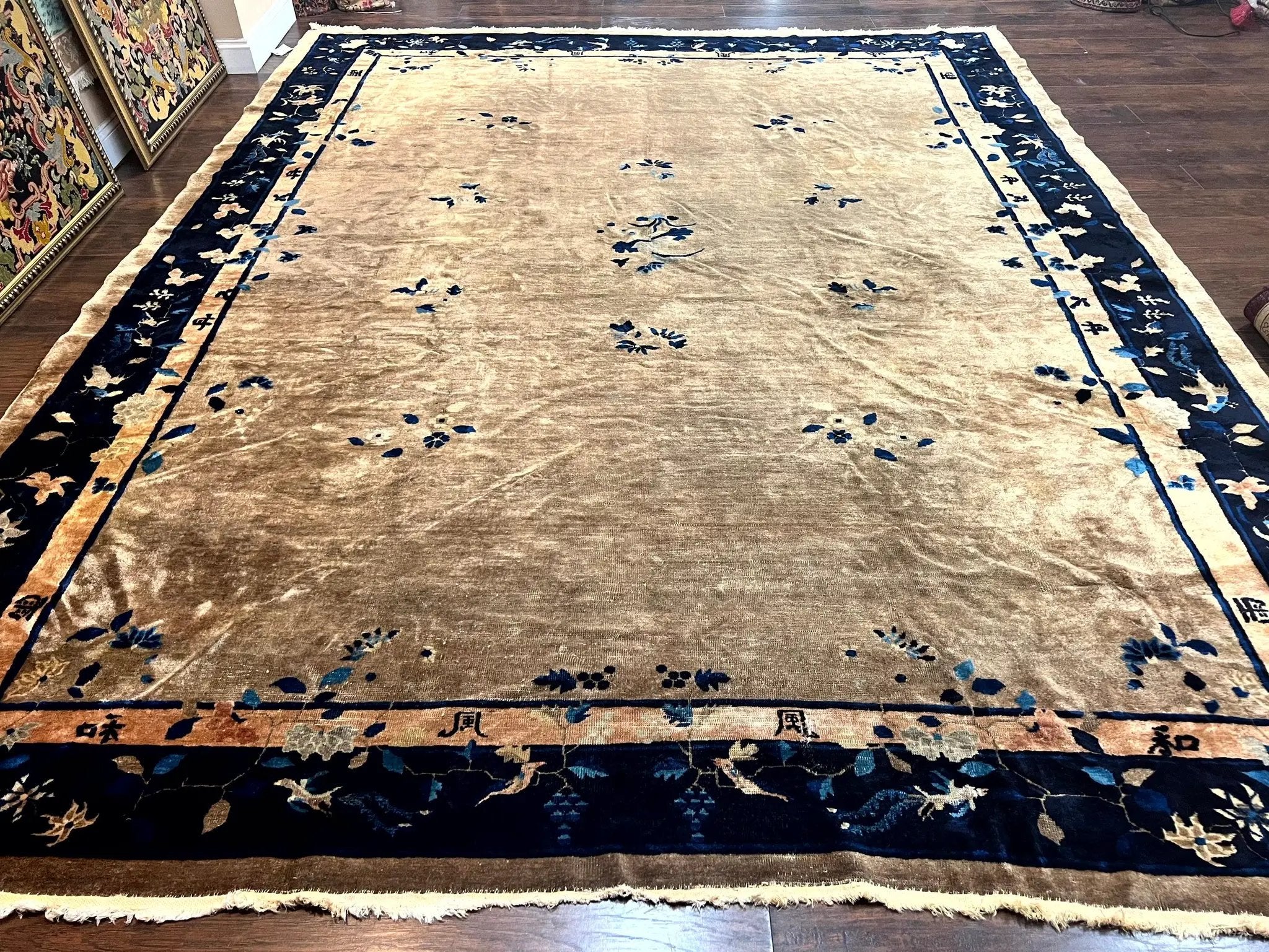 Antique Chinese Wool Rug 10x13, Large 1920s Peking Carpet, Handmade by Jewel Rugs