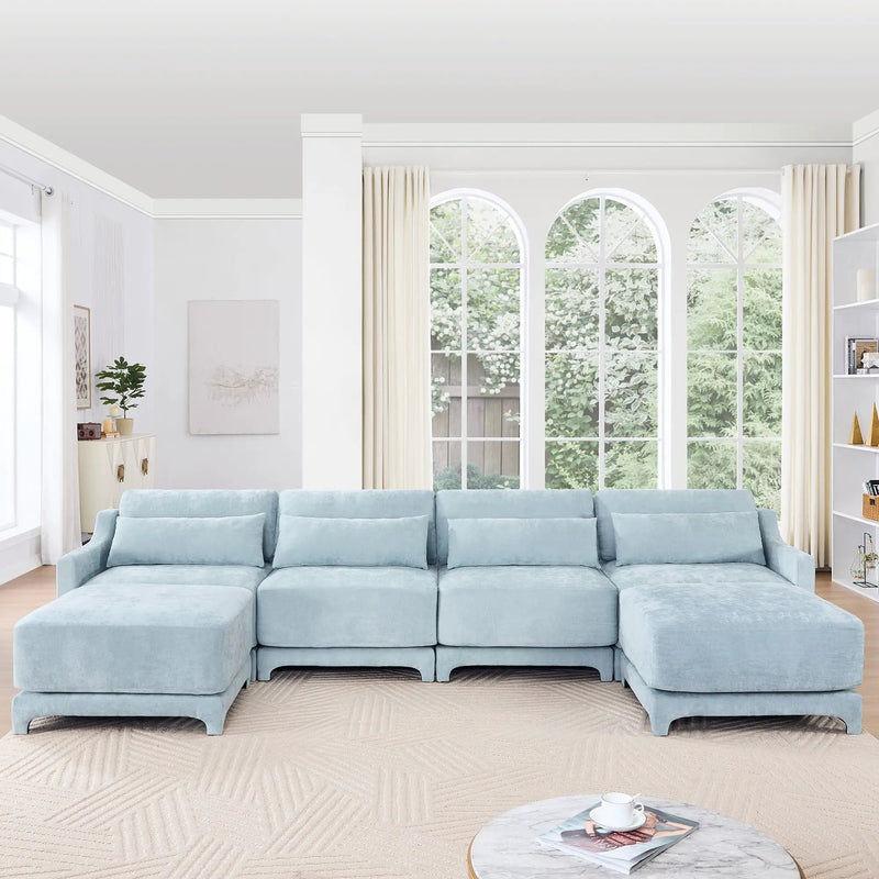 Stylish Sofa With Ottoman And Lumbar Pillows, Ergonomic Design by HouseOfZazla