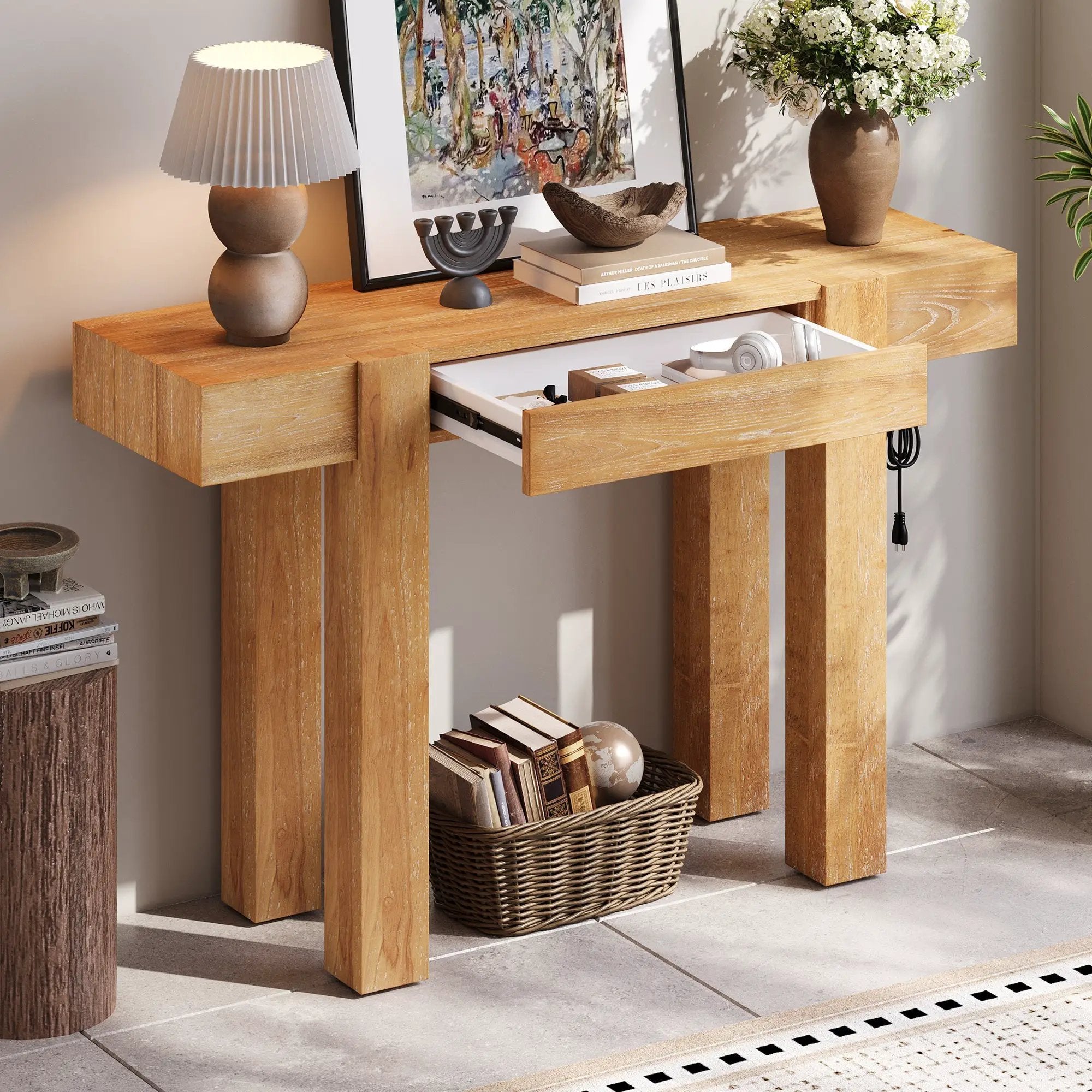 TREXM Rustic Minimalist Console Table with Hidden Drawer by HouseOfZazla