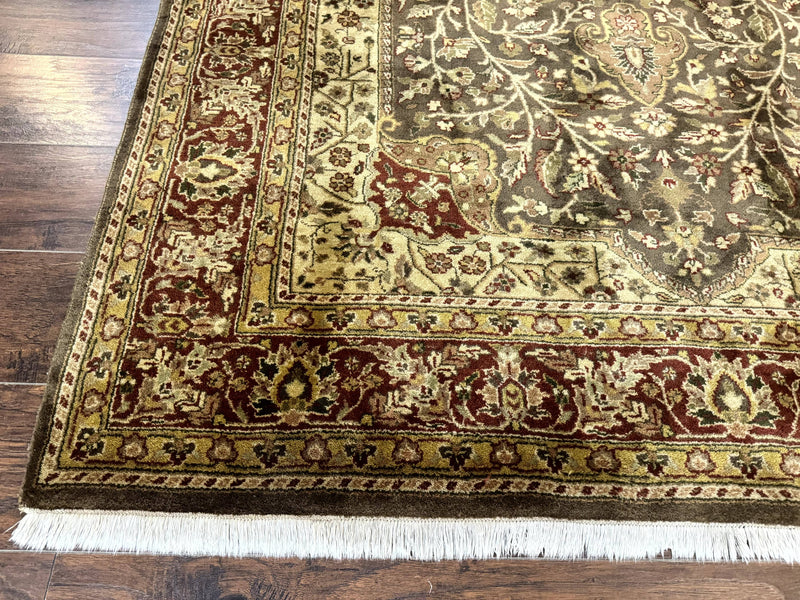 Indo Persian Rug 6x9, Wool Handmade Vintage Rug, Floral Cross Pattern by Jewel Rugs