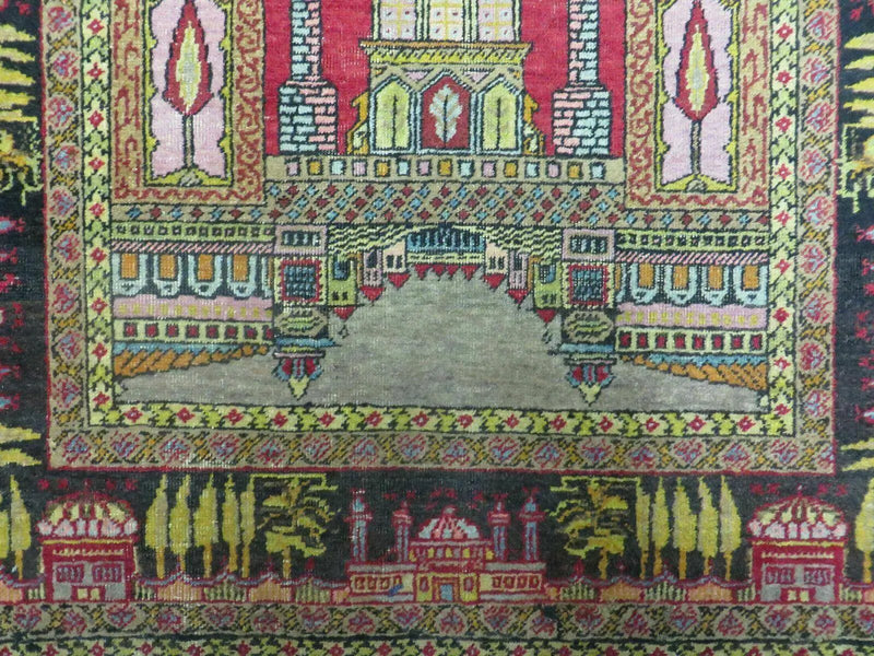 4' X 6' Antique 1920s Handmade Turkish Mehrab Design Wool Rug Lantern Beautiful by Jewel Rugs