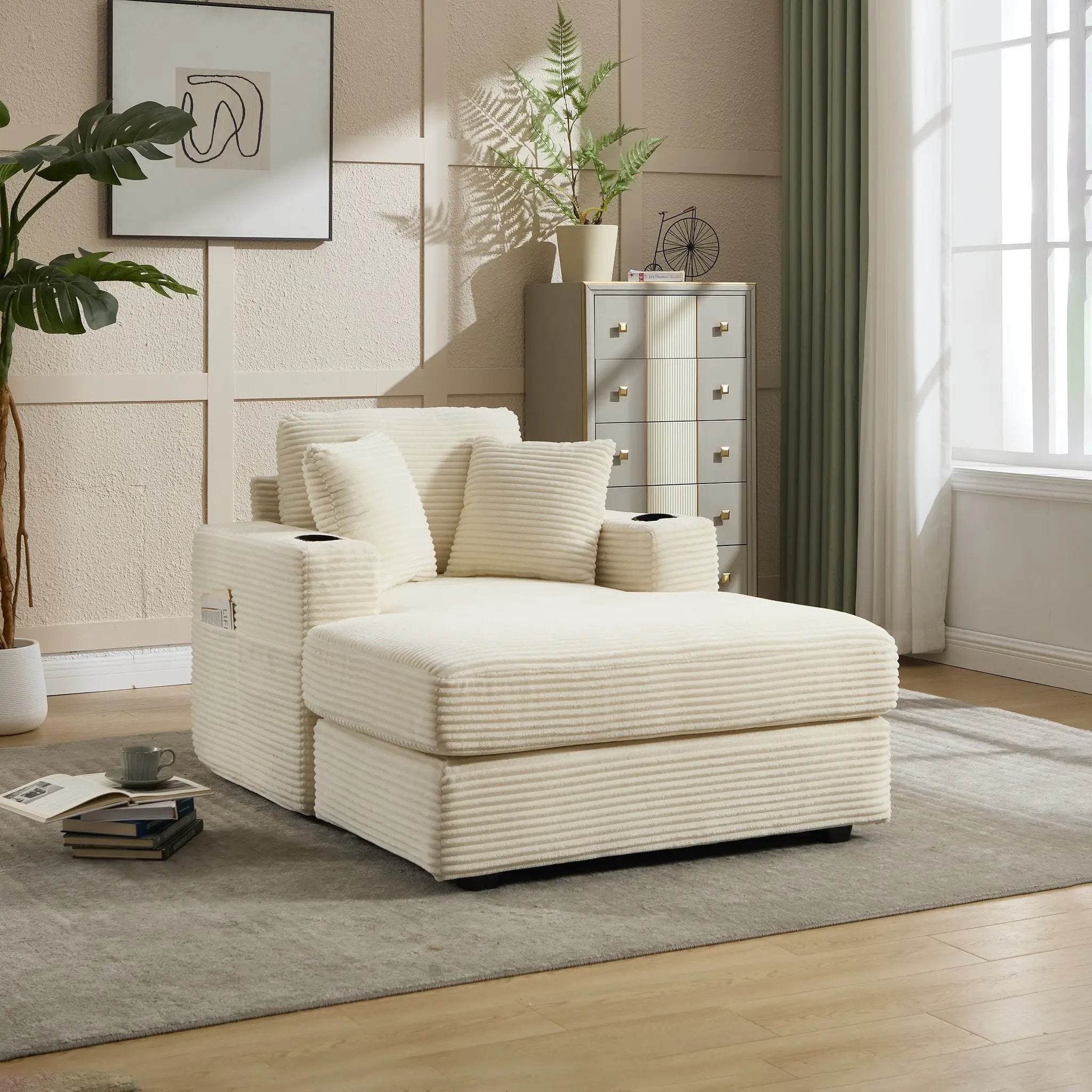 Corduroy Upholstered Chaise Lounge Sofa by HouseOfZazla