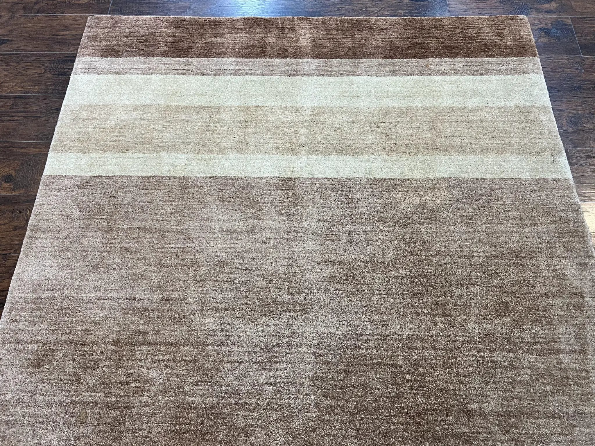 Indo Gabbeh Rug 5x8, Contemporary Wool Stripped Modern Area Rug, Hand Knotted Medium Sized Carpet by Jewel Rugs
