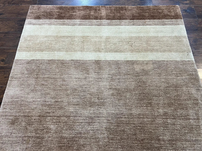 Indo Gabbeh Rug 5x8, Contemporary Wool Stripped Modern Area Rug, Hand Knotted Medium Sized Carpet by Jewel Rugs