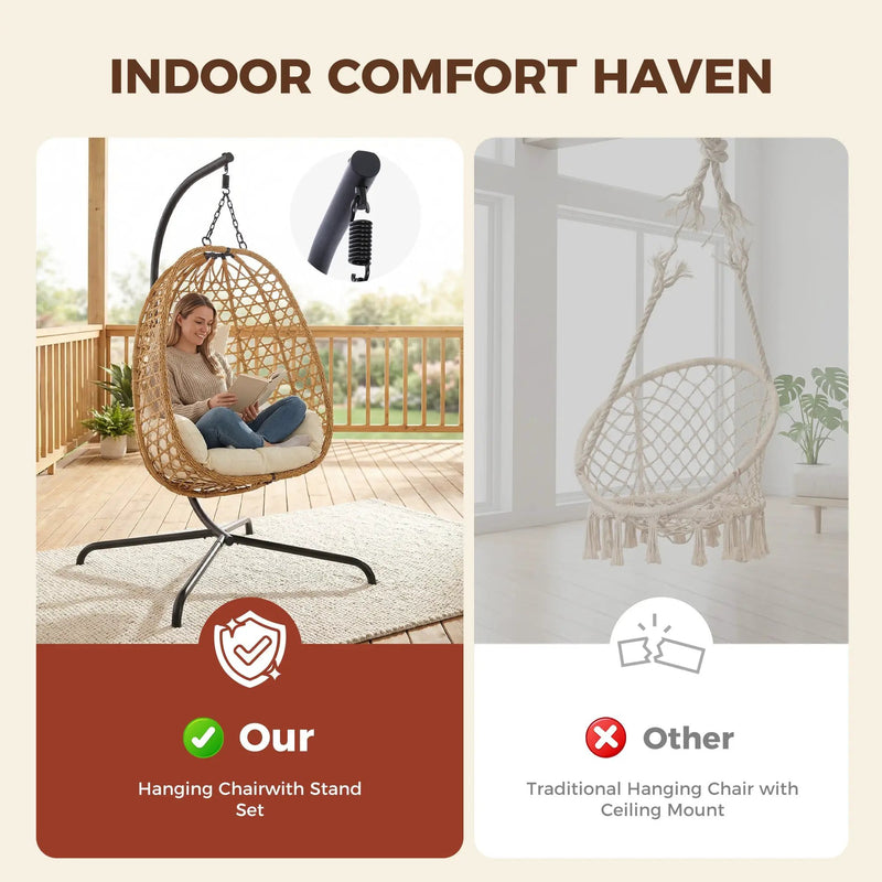 Set of 2 Egg Chairs with Stand - Patio Wicker Hanging Hammock Swing by HouseOfZazla