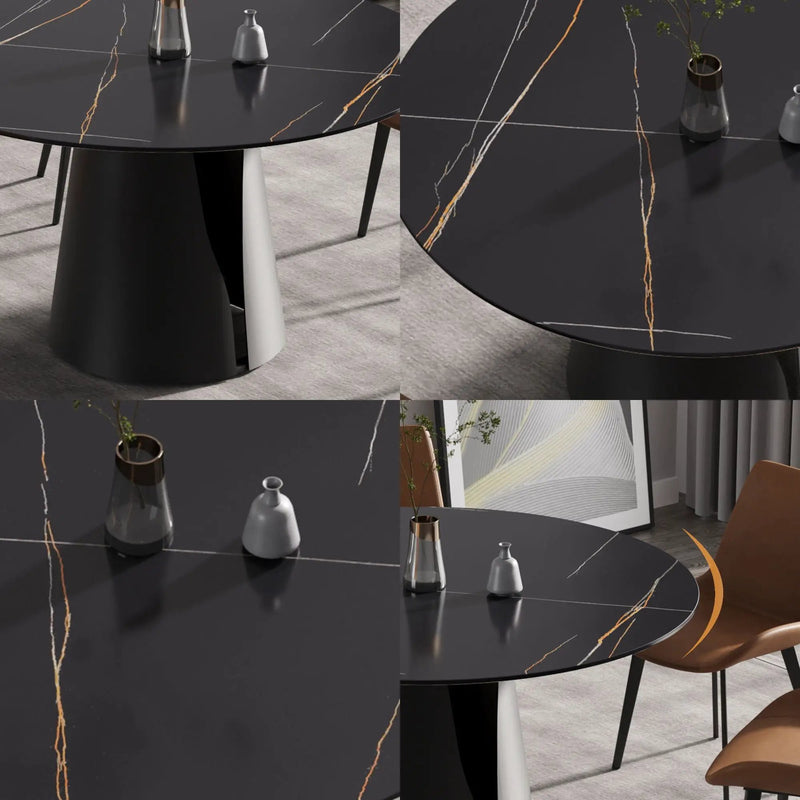 Modern Artificial Stone Round Carbon Steel Base Dining Table, Can Accommodate 6 People - Black by HouseOfZazla
