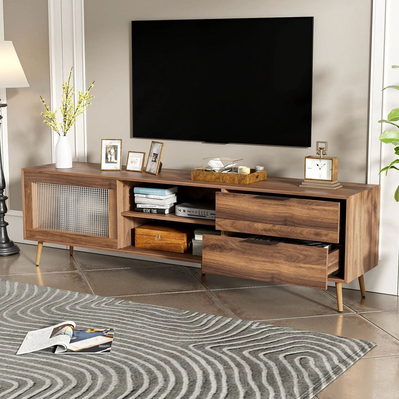 TV Stand, Media Console With 2 Doors, 2 Drawers & Storage Cabinet - Walnut by Unique Piece Furniture