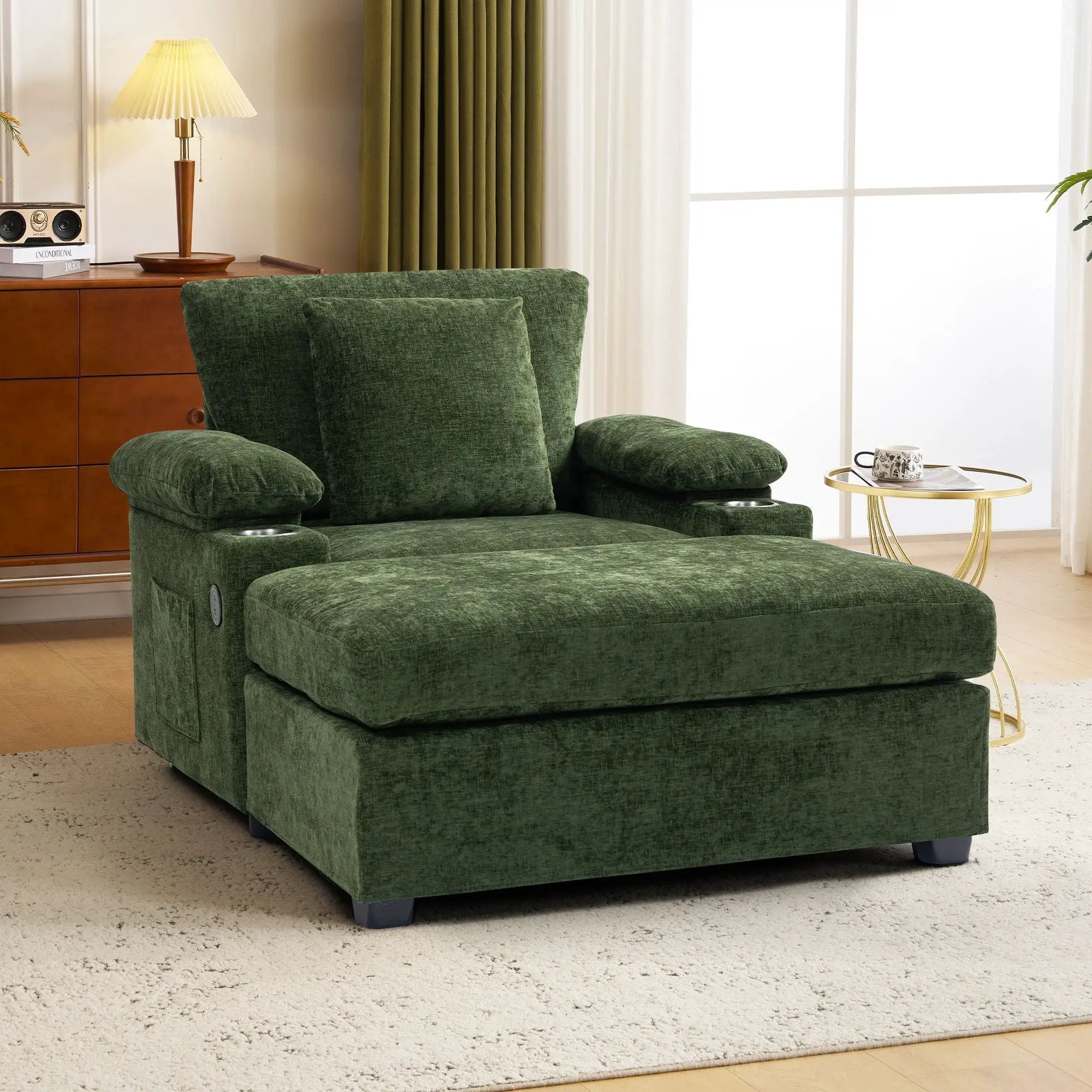 Modern Oversized Chair With Ottoman, Cupholders And USB Charging Ports by HouseOfZazla