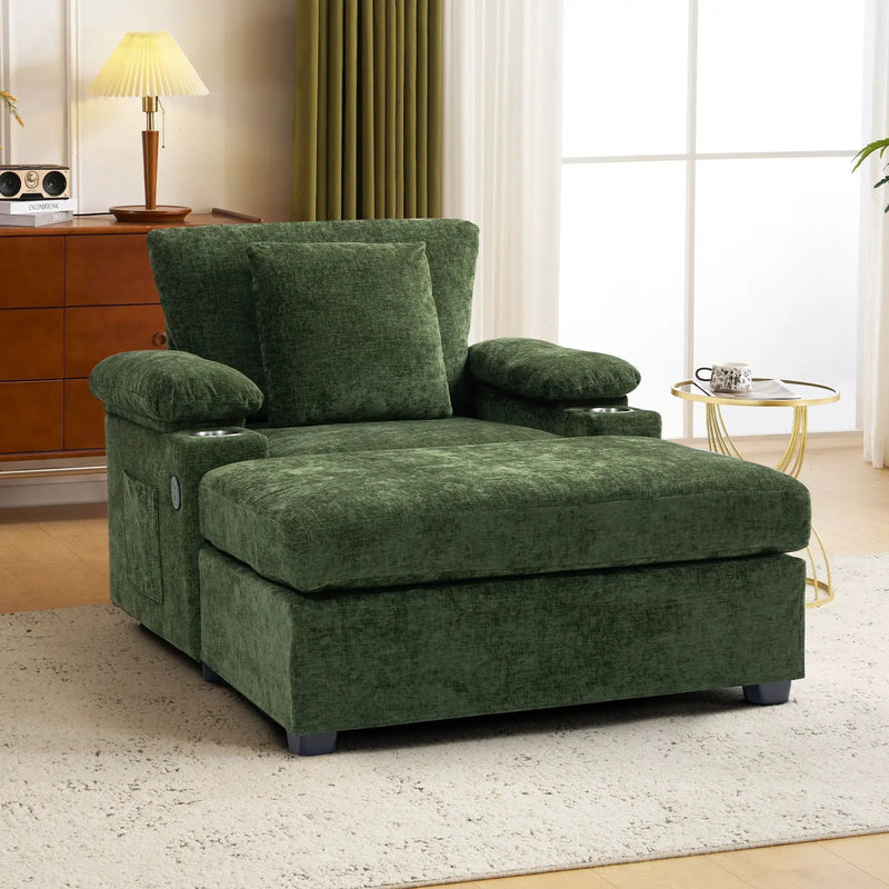 Modern Oversized Chair With Ottoman, Cupholders And USB Charging Ports by HouseOfZazla
