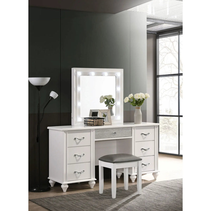 Charlotte - 7 Drawer Vanity Desk With LED Mirror - White by HouseOfZazla