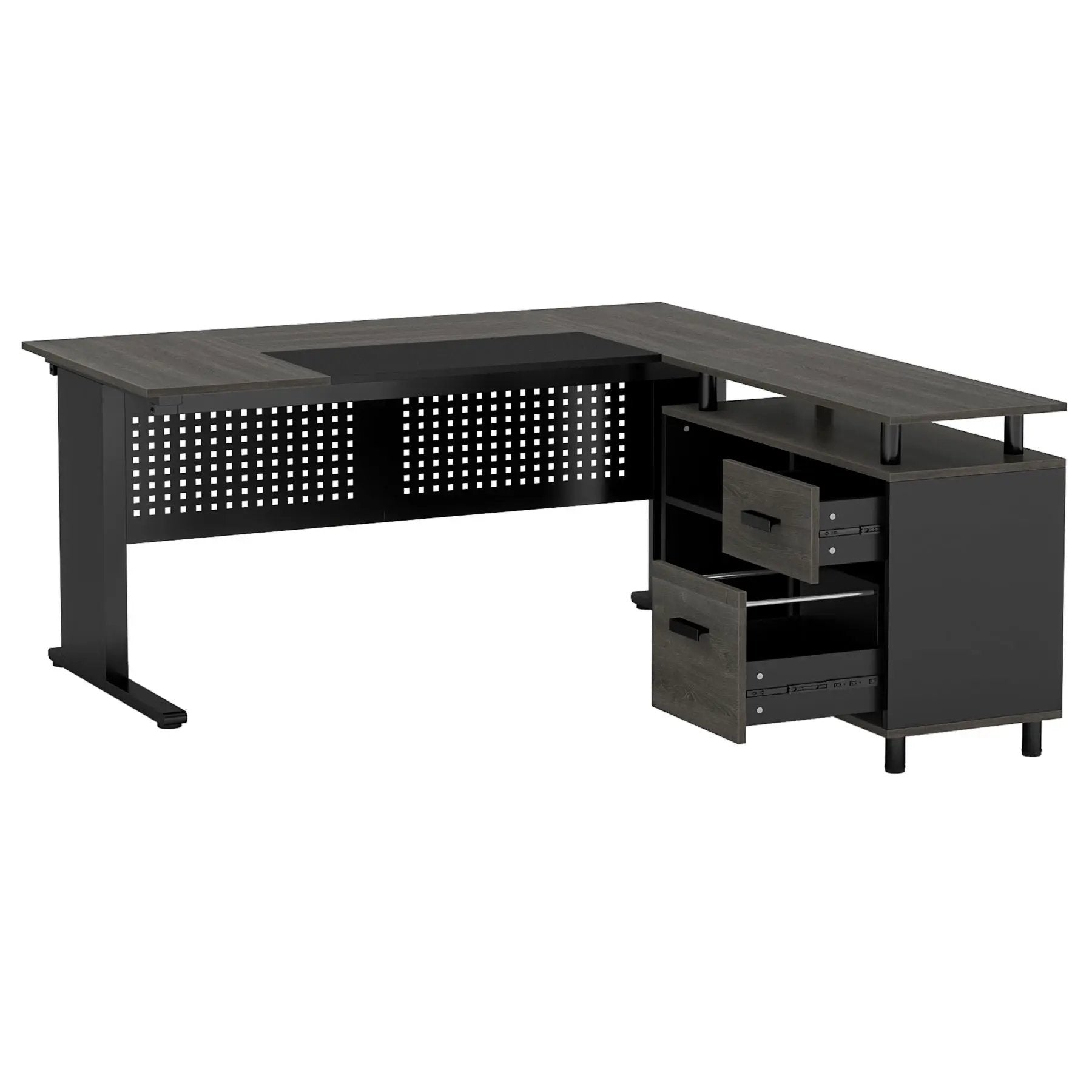 L-Shaped Executive Desk With File Cabinet, Office Workstation With Drawers, Shelves & Storage by HouseOfZazla