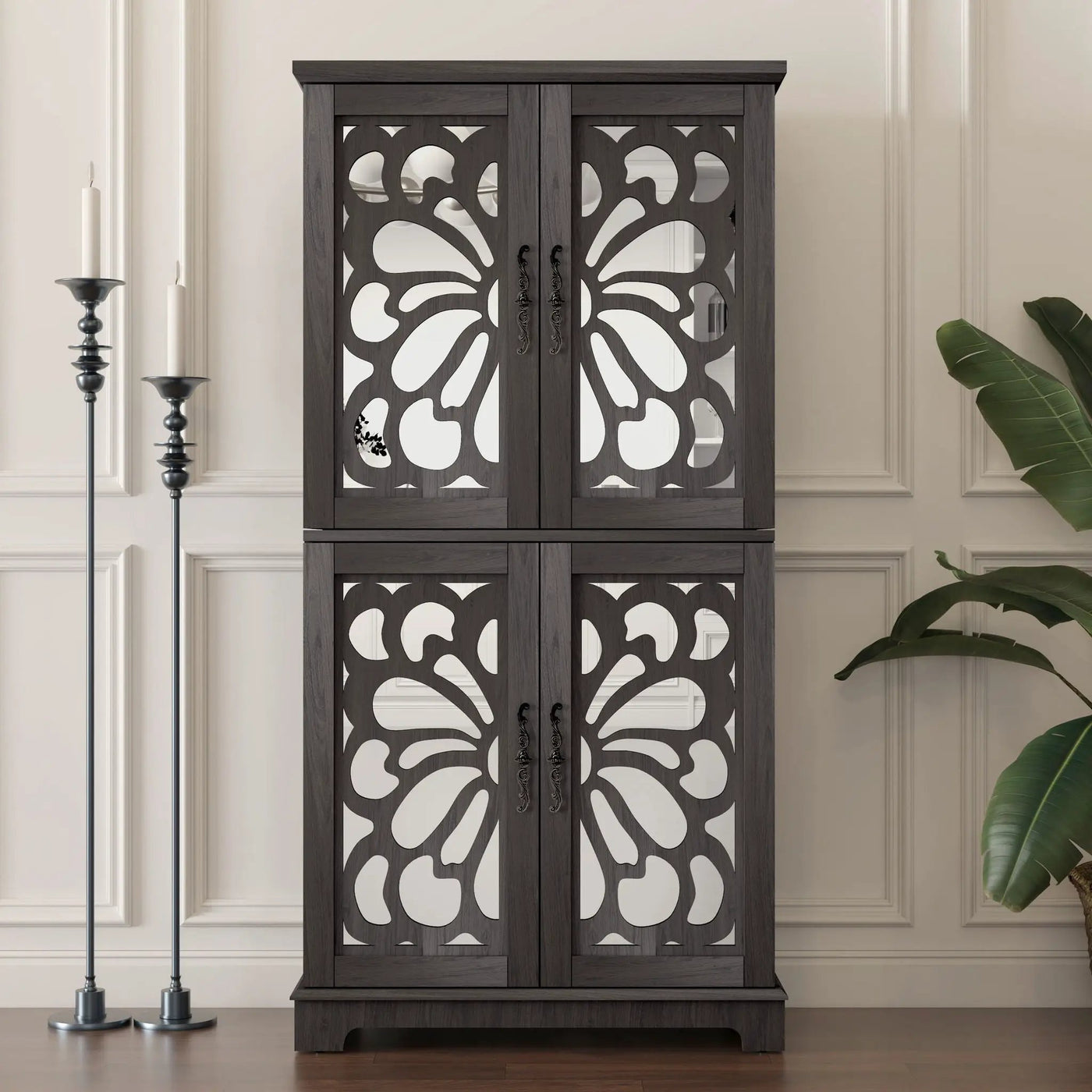 Modern Sideboard Buffet With 4 Mirrored Doors, Adjustable Shelves by HouseOfZazla