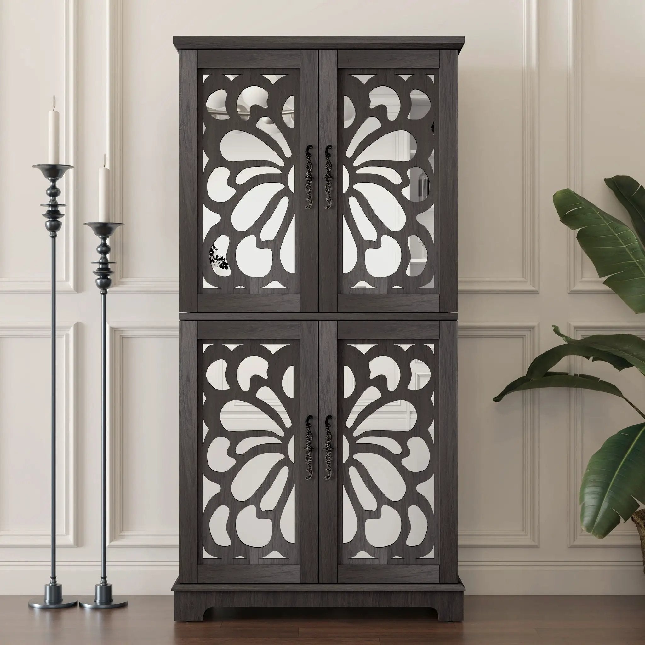 Modern Sideboard Buffet With 4 Mirrored Doors, Adjustable Shelves by HouseOfZazla