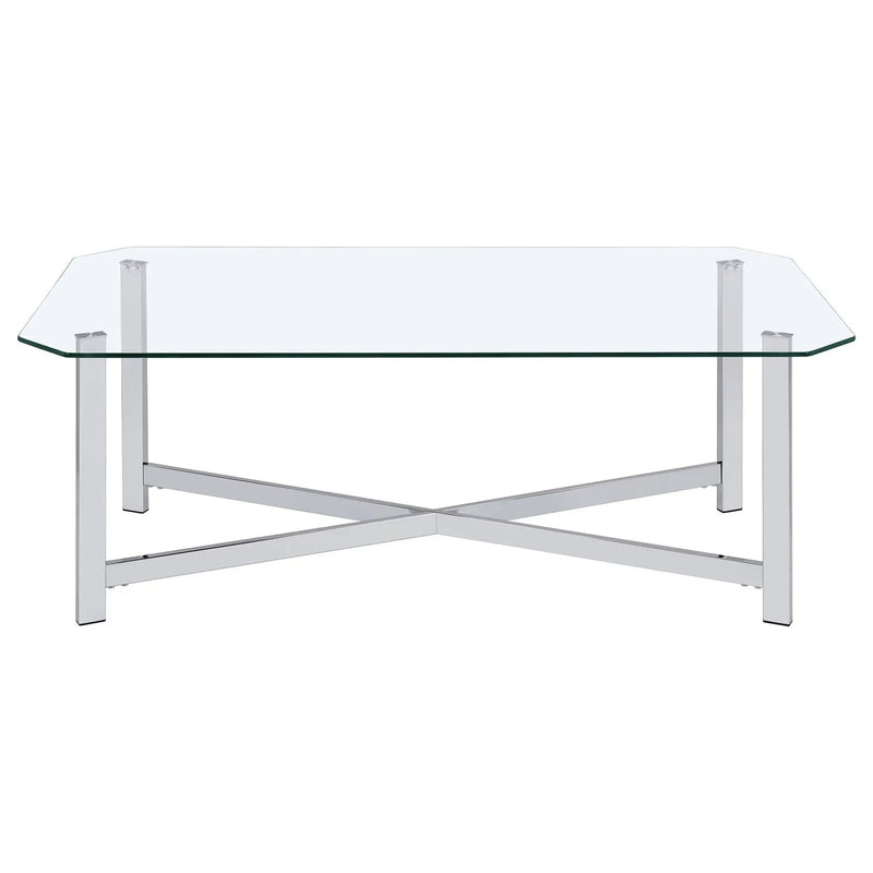 Cronin Rectangular Tempered Glass Top Cocktail Coffee Table Chrome by Unique Piece Furniture