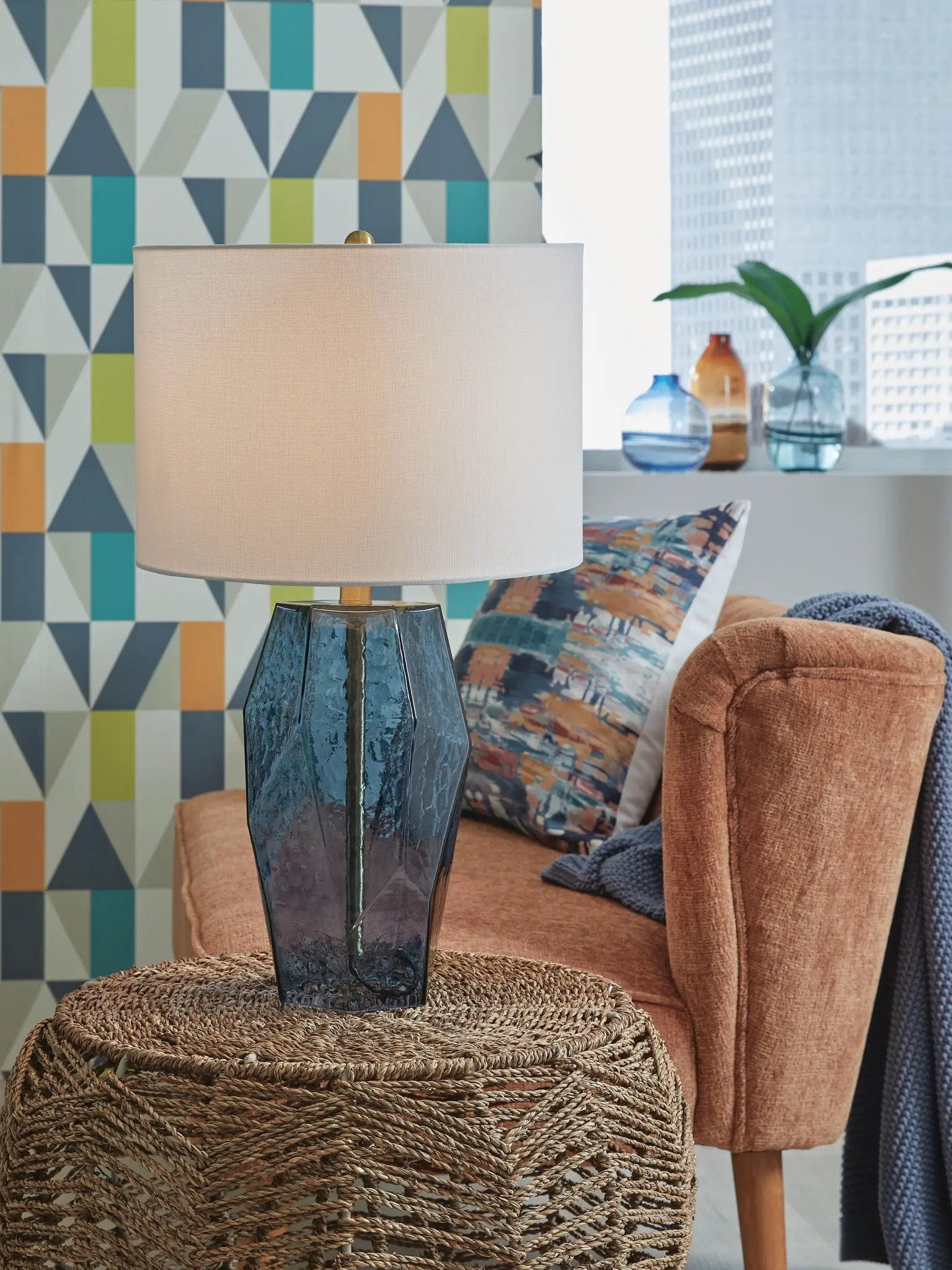 Tallow - Glass Table Lamp - Blue by Unique Piece Furniture