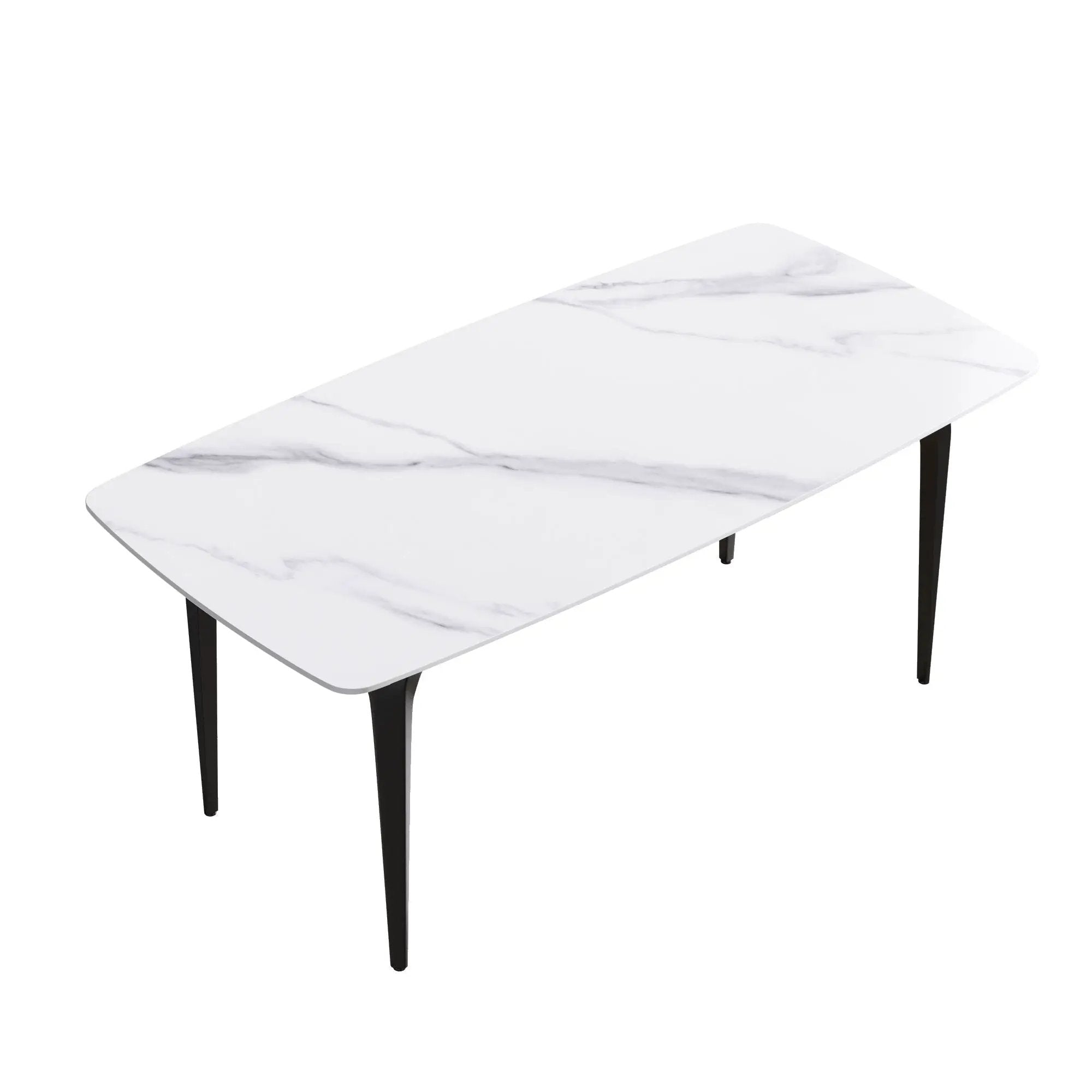 70.87" Modern Artificial Stone Curved Black Metal Leg Dining Table, Can Accommodate 6-8 People - White / Black by HouseOfZazla