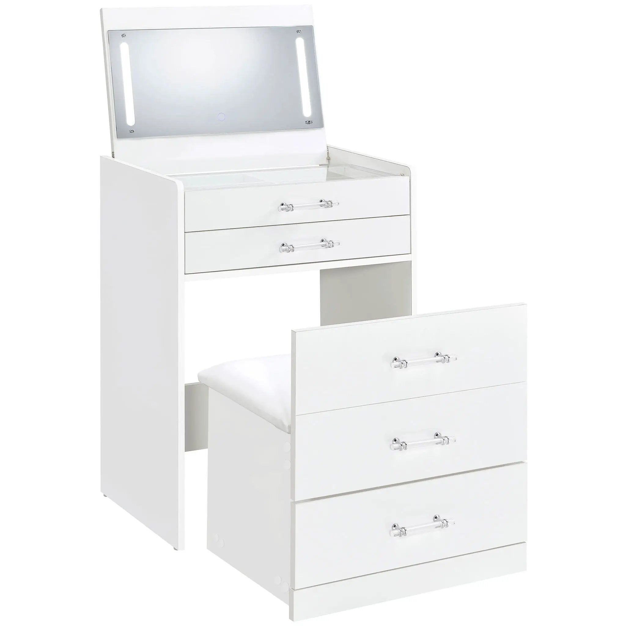 Danbury 3-drawer Makeup Vanity & Stool Set White High Gloss by Unique Piece Furniture