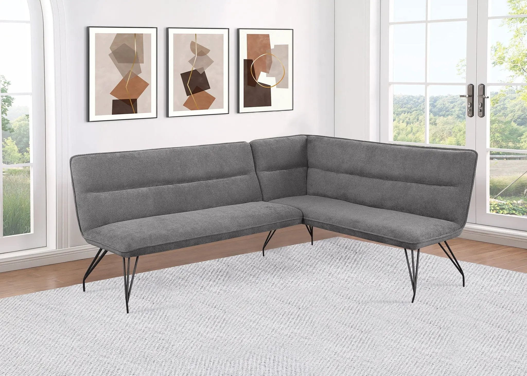 Dodson Fabric Upholstered L-Shaped Nook Dining Bench Grey by Unique Piece Furniture