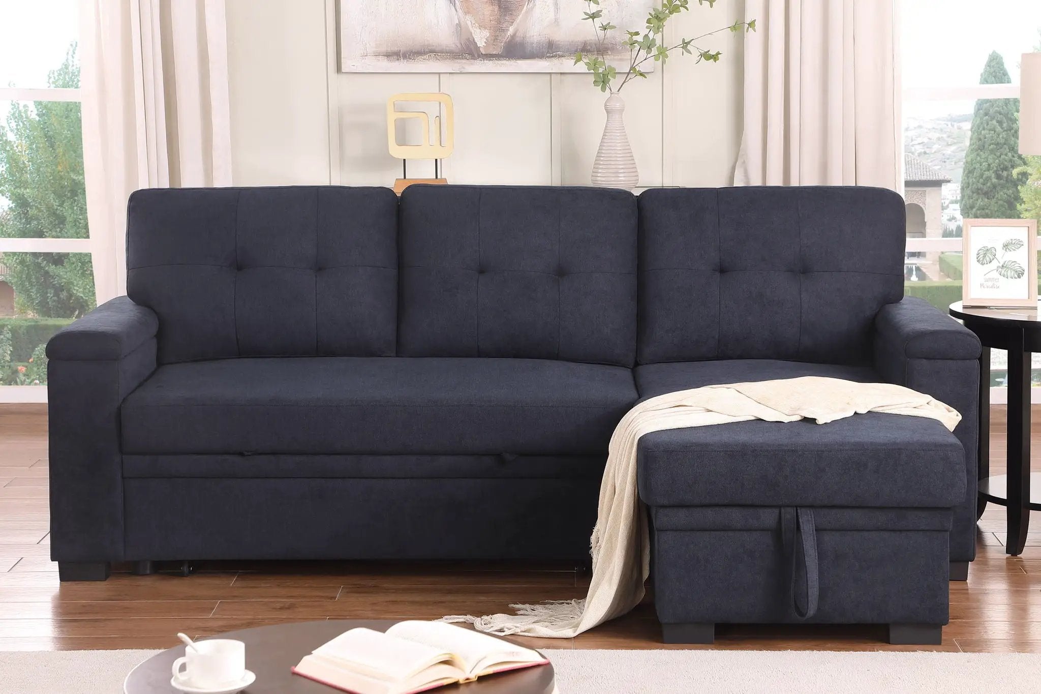 Lucca II - 84.5"W Reversible Sleeper Sectional Sofa with Storage Chaise by HouseOfZazla