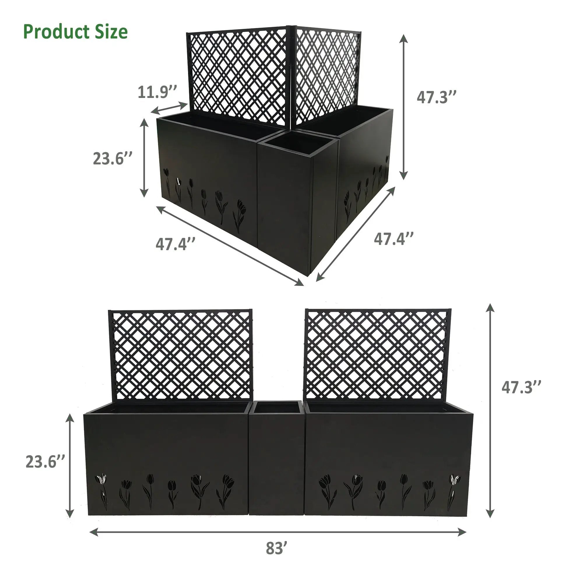 Metal Planter-Trellis Combo Set of 3 by HouseOfZazla