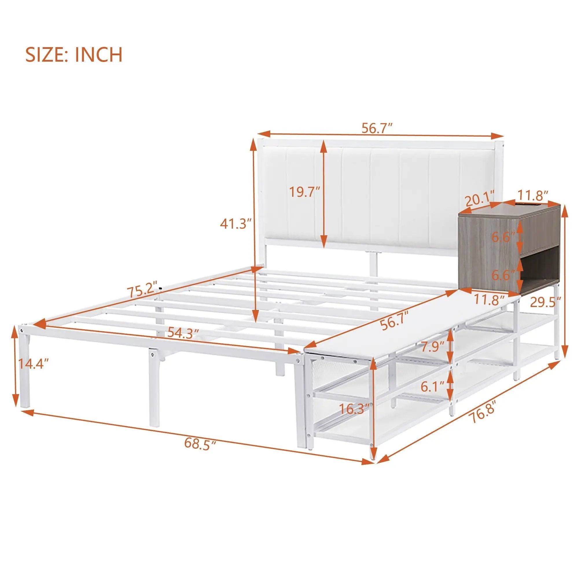 Platform Bed With 2 Tier Storage Shelves, Storage Cabinet by Unique Piece Furniture