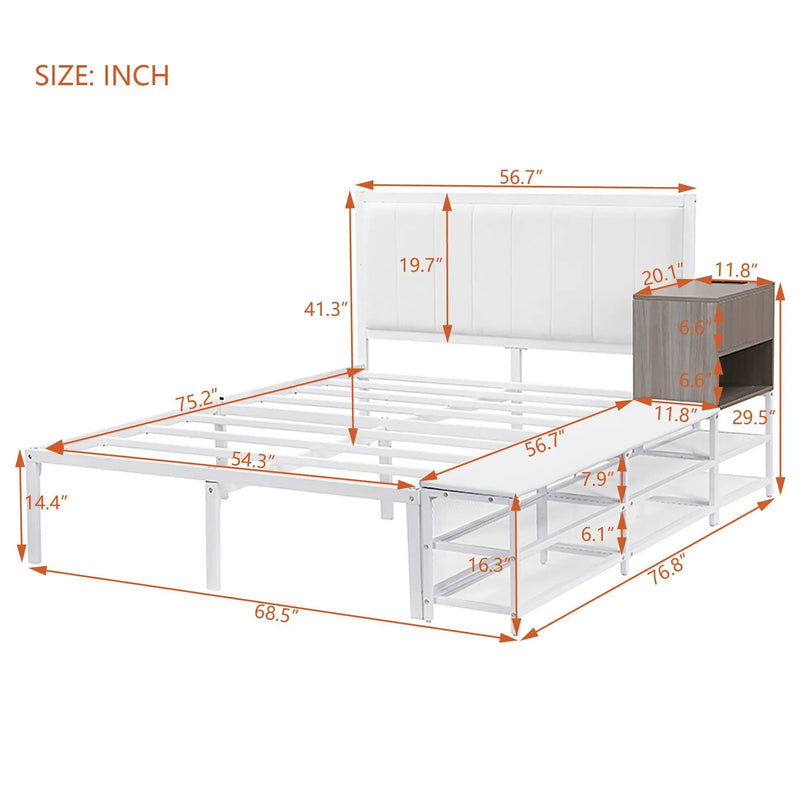 Platform Bed With 2 Tier Storage Shelves, Storage Cabinet by Unique Piece Furniture