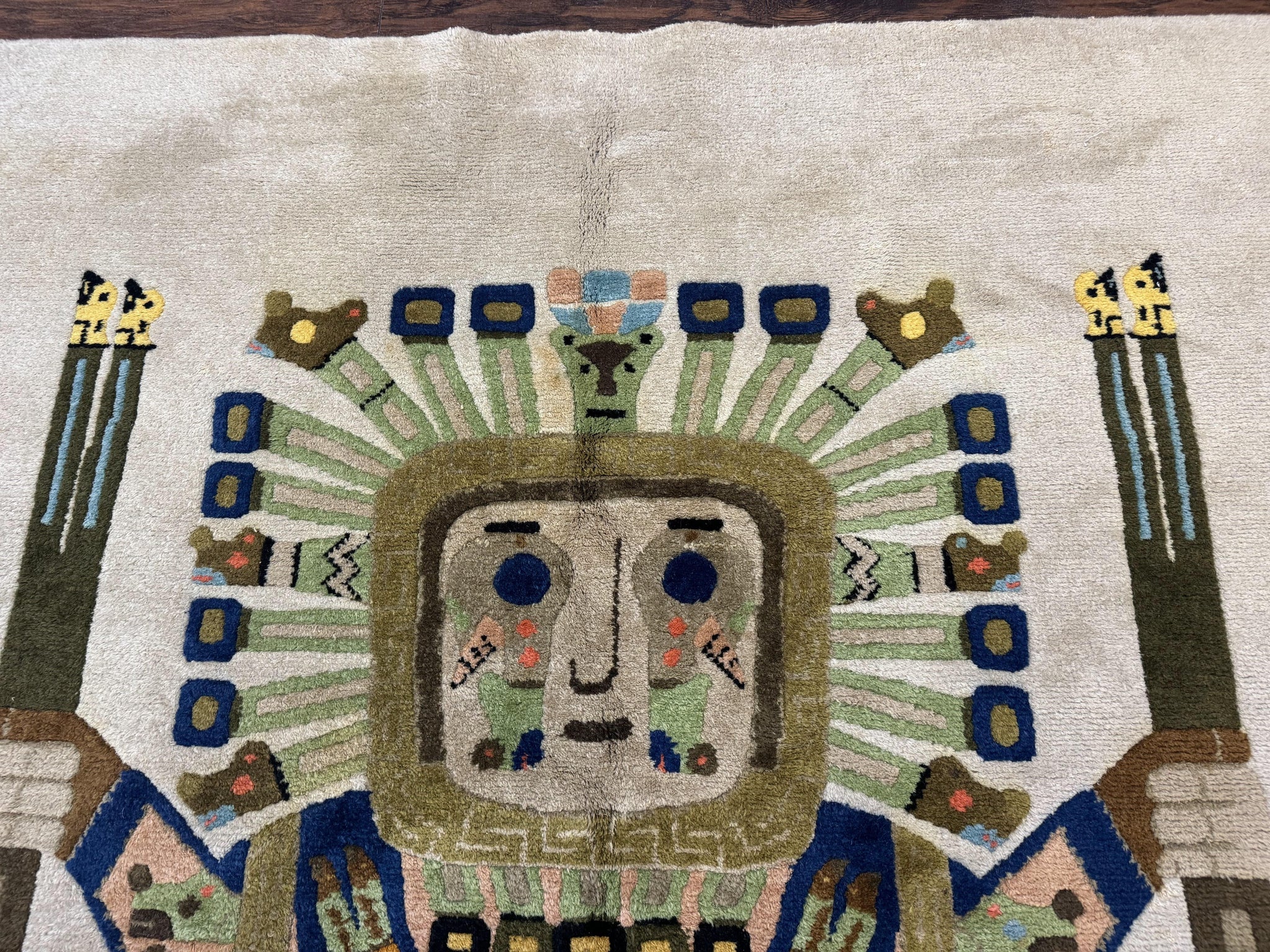 South American Rug 6x7, Unique Native American Design, Ivory, Ecuador Rug, Handmade Wool by Jewel Rugs
