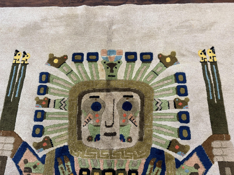 South American Rug 6x7, Unique Native American Design, Ivory, Ecuador Rug, Handmade Wool by Jewel Rugs