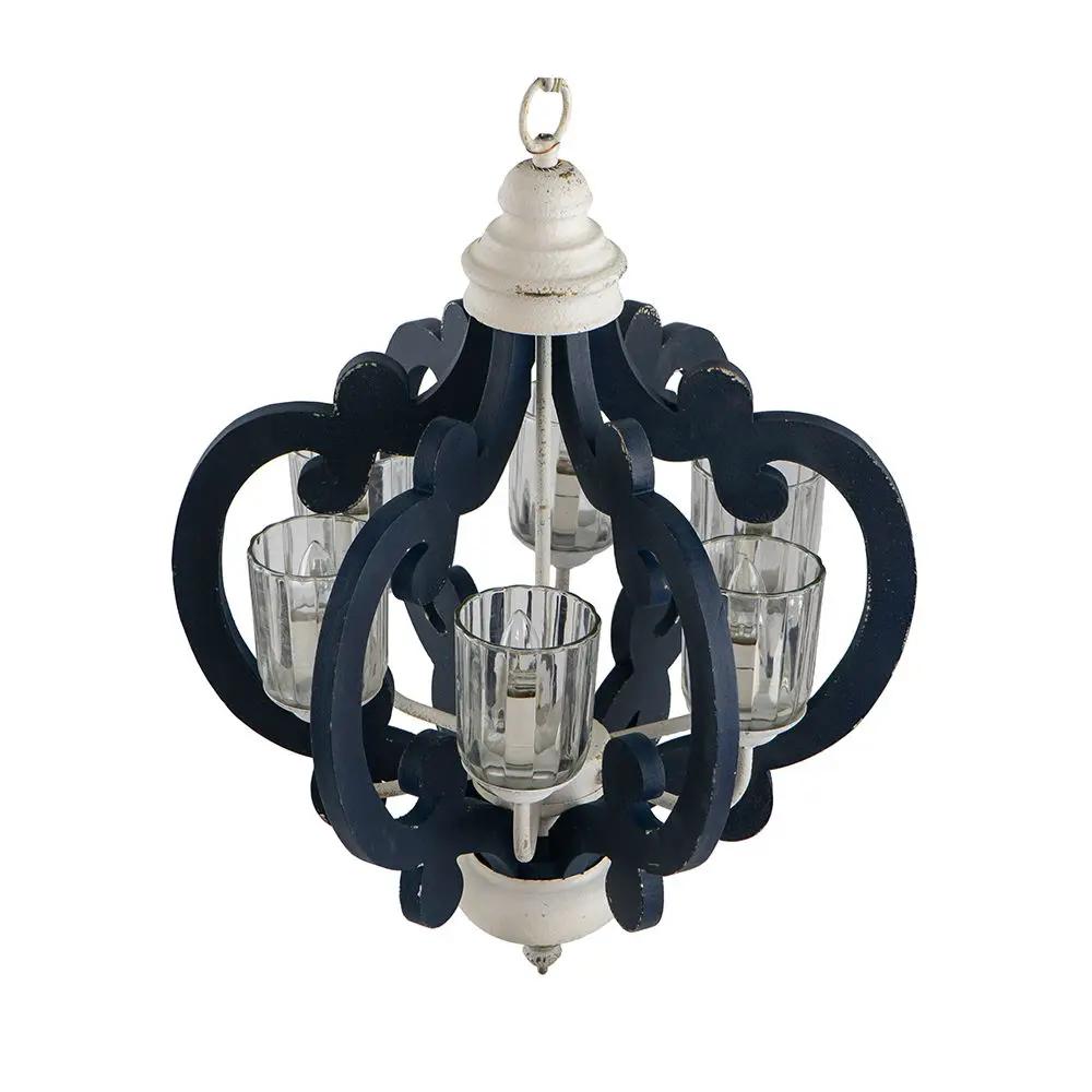 Wood Chandelier 6 Light Farmhouse Pendant Lighting Wood Hanging Light Fixture For Kitchen Living Dining Room, Bulb Not Included - Cream by Unique Piece Furniture