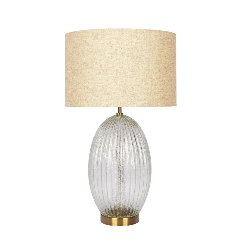 Aurora - Ribbed Lamp Base Clear Table Lamp Large Linen Shade - Beige / Clear / Gold by Unique Piece Furniture