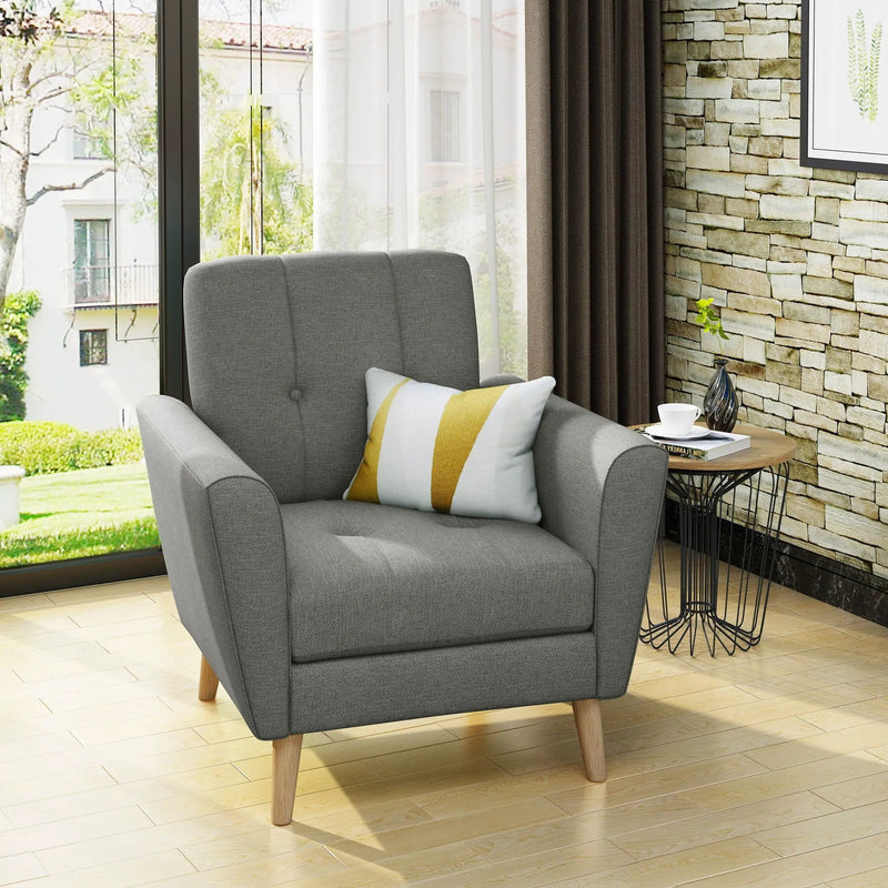 Fabric Channel Stitch Club Chair With Tufted Back - Gray by HouseOfZazla