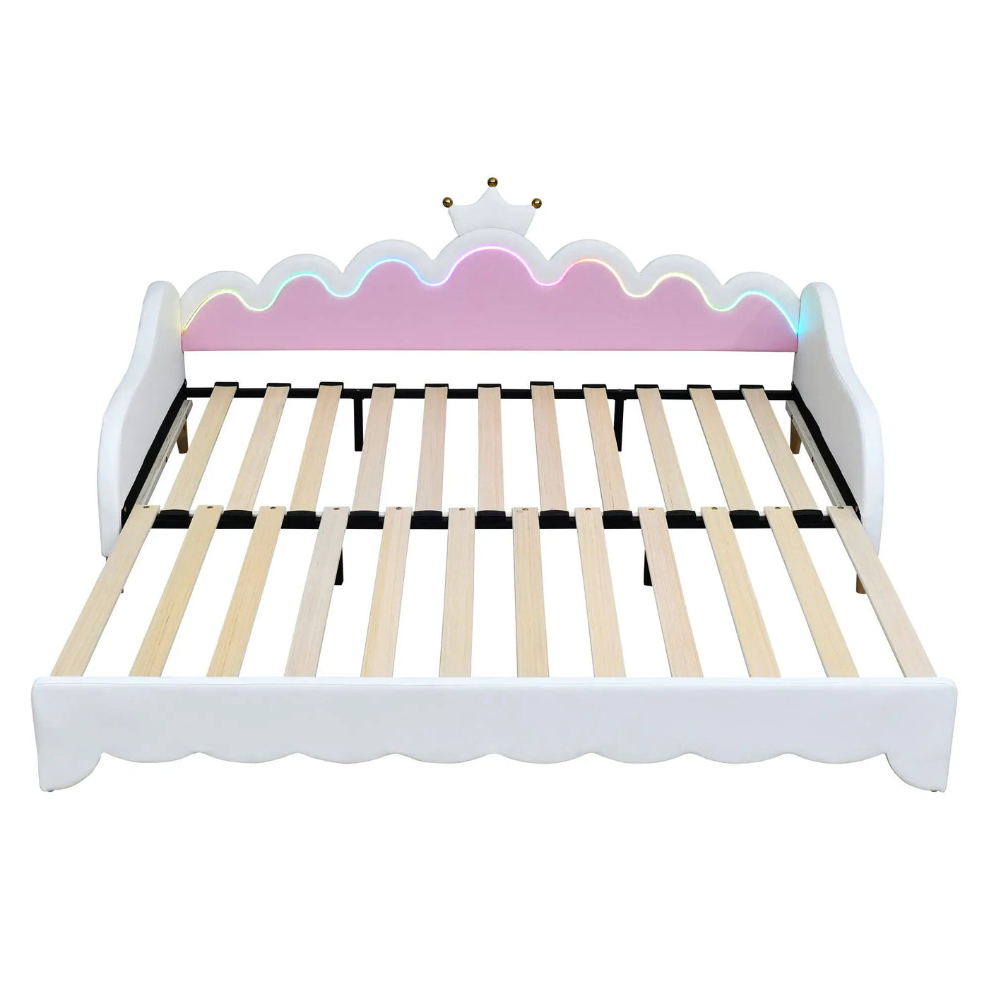 Extending Daybed With LED Lights, Modern Upholstered Princess Daybed With Crown Headboard by HouseOfZazla