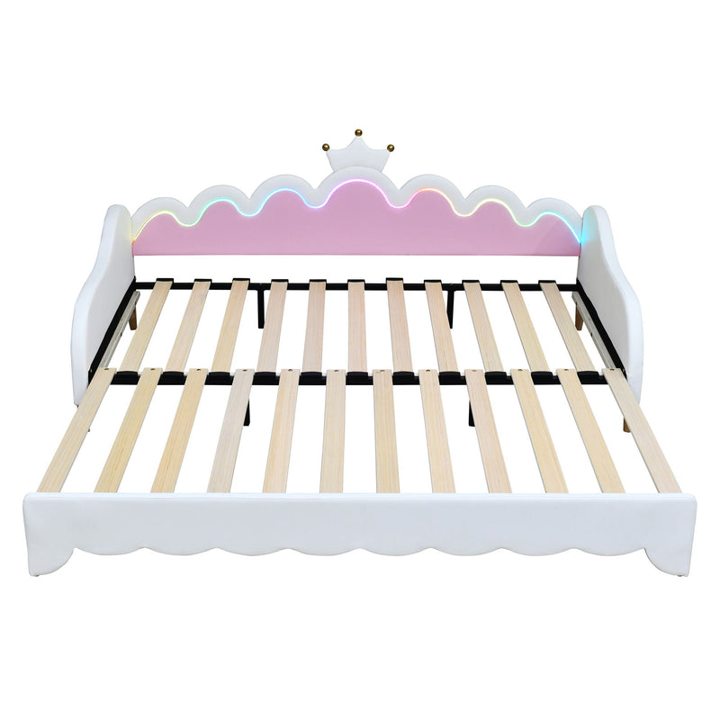 Extending Daybed With LED Lights, Modern Upholstered Princess Daybed With Crown Headboard by HouseOfZazla