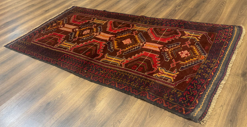 Afghan Rug 3x7, Maroon and Navy Blue, Balouch Carpet, Tribal Rug, New by Jewel Rugs