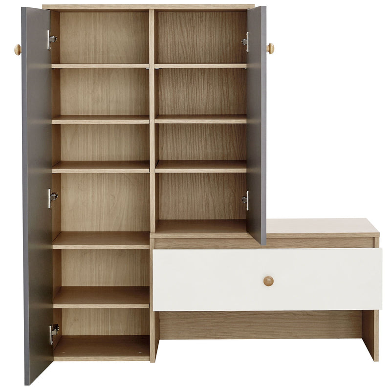 Modern Multi Functional Shoe Storage Bench & Cabinets With Adjustable Shelves - Gray / Natural Wood / White by Unique Piece Furniture