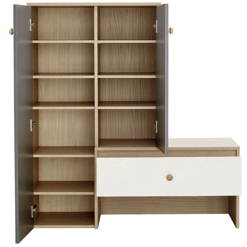 Modern Multi Functional Shoe Storage Bench & Cabinets With Adjustable Shelves - Gray / Natural Wood / White by Unique Piece Furniture