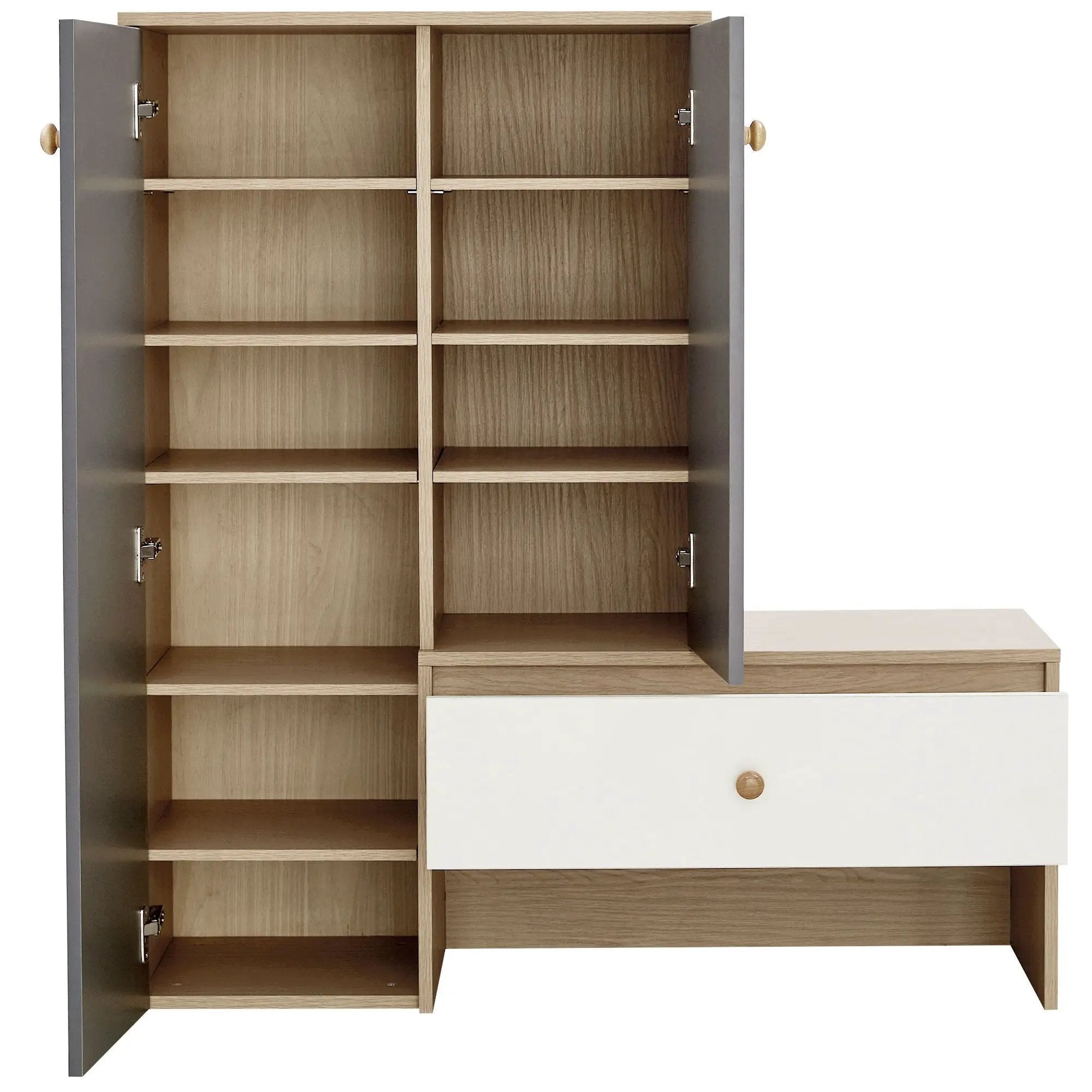 Modern Multi Functional Shoe Storage Bench & Cabinets With Adjustable Shelves - Gray / Natural Wood / White by HouseOfZazla