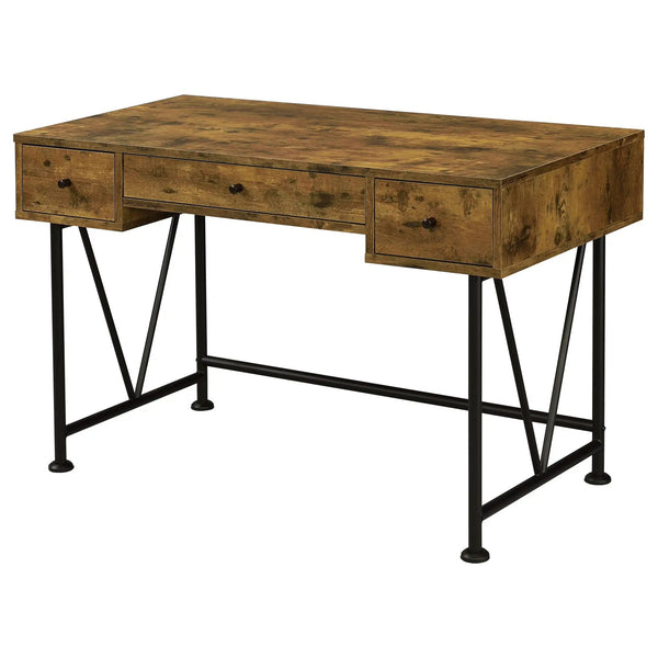 Avon - 2 Piece Computer Desk And Bookcase With 3 Drawers - Rustic Brown