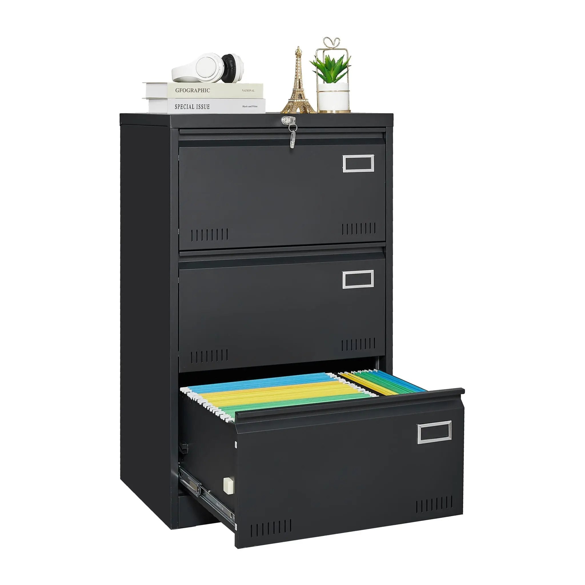 Filing Cabinet Lateral File Cabinet 3 Drawer, Locking Metal File Cabinets Three Drawer, Office Filing Cabinet With Lock Drawers For Home Office by Unique Piece Furniture