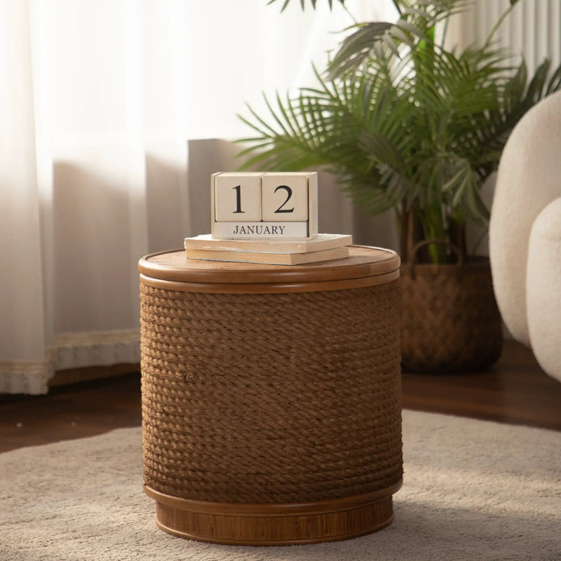 Round Rattan Coffee Table with Lift-Off Lid Storage by HouseOfZazla