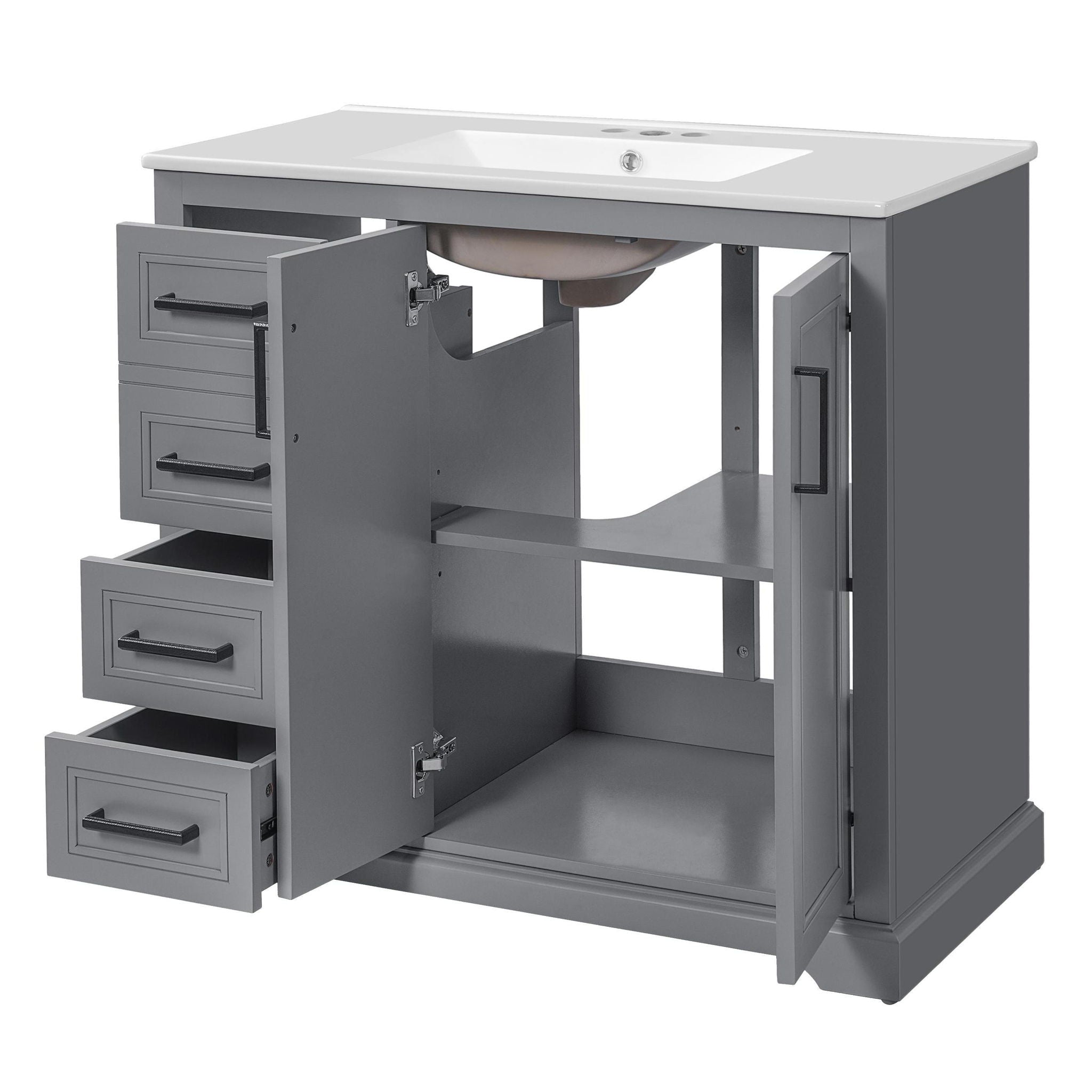 Bathroom Vanity With Sink, Soft Close Doors, Adjustable Shelf & 3 Drawers by HouseOfZazla