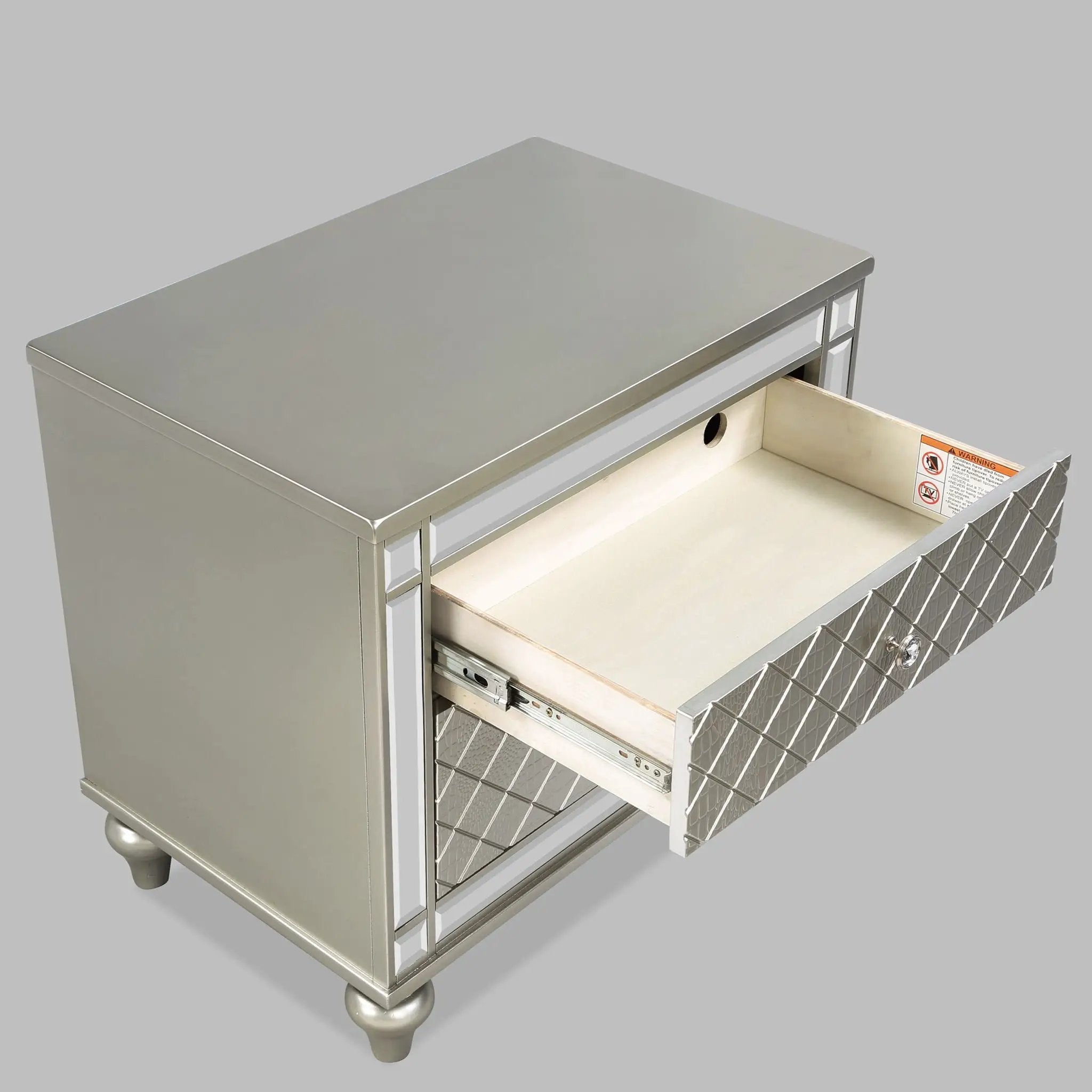 2 Drawer Nightstand With Diamond Patterned Fronts - Silver by Unique Piece Furniture