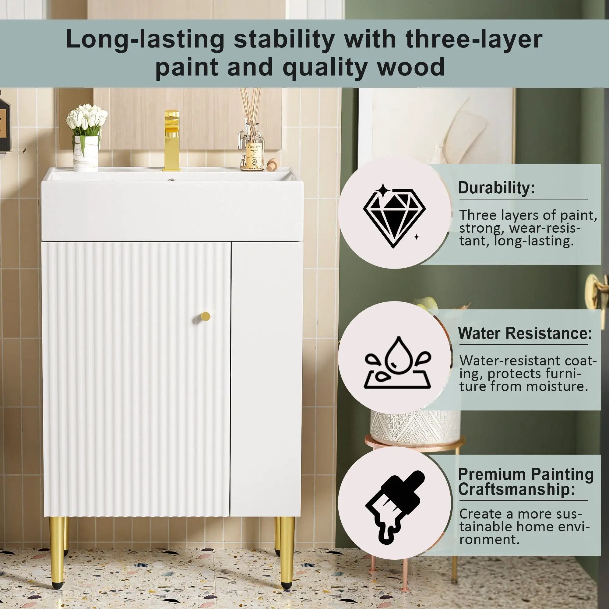 Bathroom Vanity, Combo Cabinet, Bathroom Storage Cabinet, Single Ceramic Sink by Unique Piece Furniture