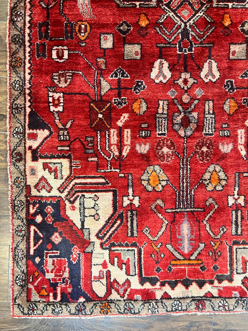 Antique Persian Tribal Rug 4 x 8, Geometric Medallion, Boho Rug, Wool Handmade Rug, Red 4x8 Rug, Persian Hamadan Rug by Jewel Rugs