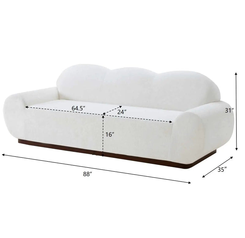 88 in. Round Arm Cloud Curved 3-Seater Modern Upholstered Chenille Sofa, Snow by HouseOfZazla