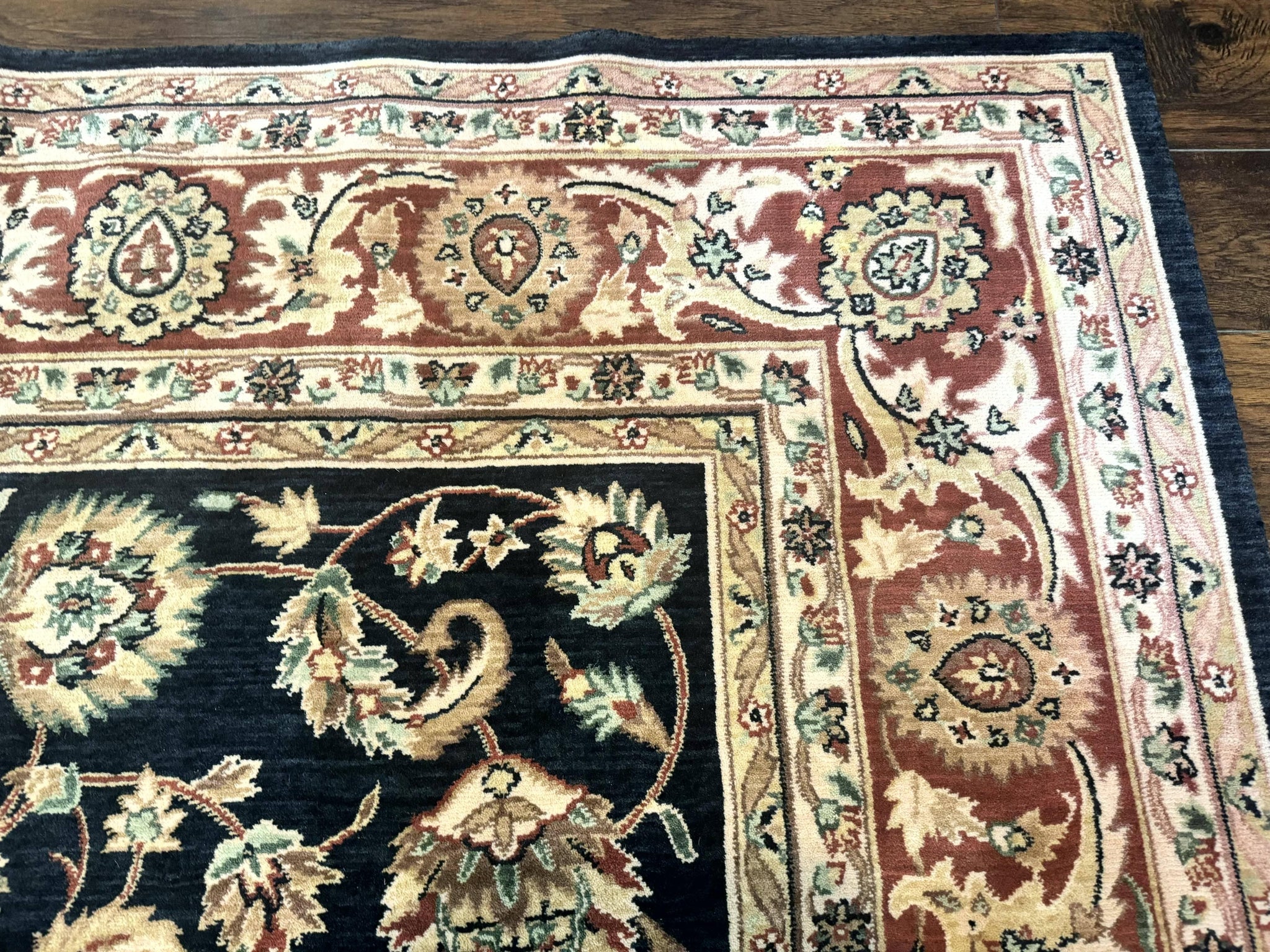 Vintage Oriental Rug 8x11, Floral Persian Design Carpet, Turkish Power Loomed Rug, Navy Blue Red Cream by Jewel Rugs